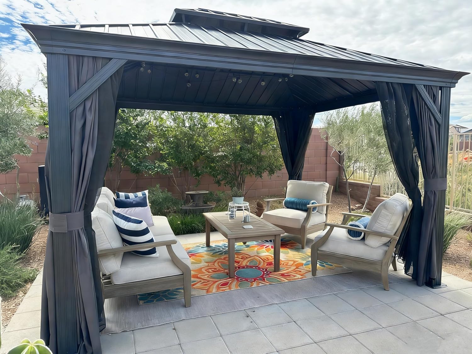 PURPLE LEAF 10' X 12' Hardtop Gazebo with Light Galvanized Steel Double Roof Outdoor Gazebo for Patio Lawn and Garden Grey