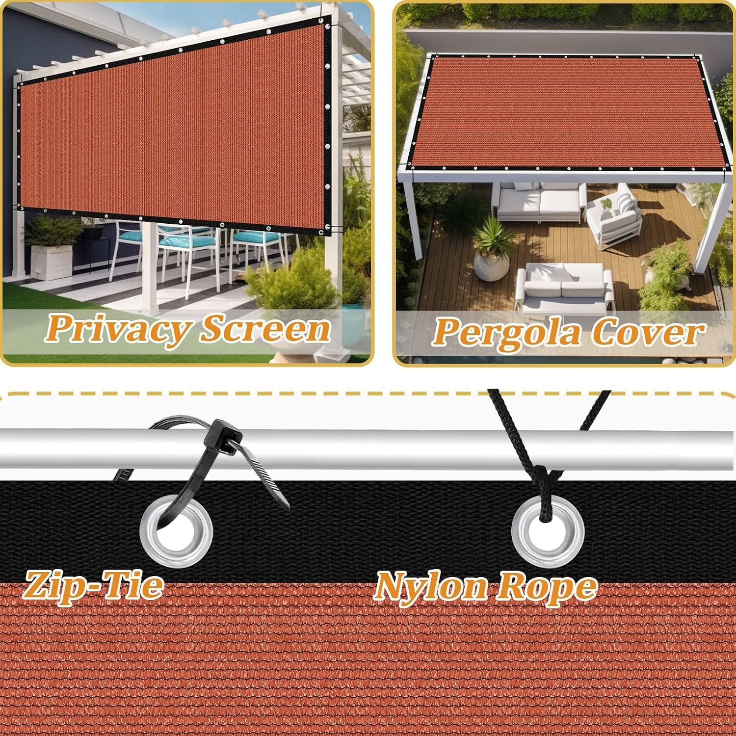 Shade&Beyond Customized Size 90% Sun Shade Cloth with Grommets, 14' X 20' Pergola Shade Cover Canopy, Mesh Tarp Sun Screens for Patio, Outdoor, Garden, Backyard GN02, Rust Red