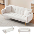 KEIKI 72' Folding Futon Sofa Couch w/Adjustable Backrest, Mid Century Modern Loveseat Convertible to Sleeper Bed, Small Comfy Teddy Cloud Couch SofaBed for Living Room & Bedroom, 2 Pillows, Beige