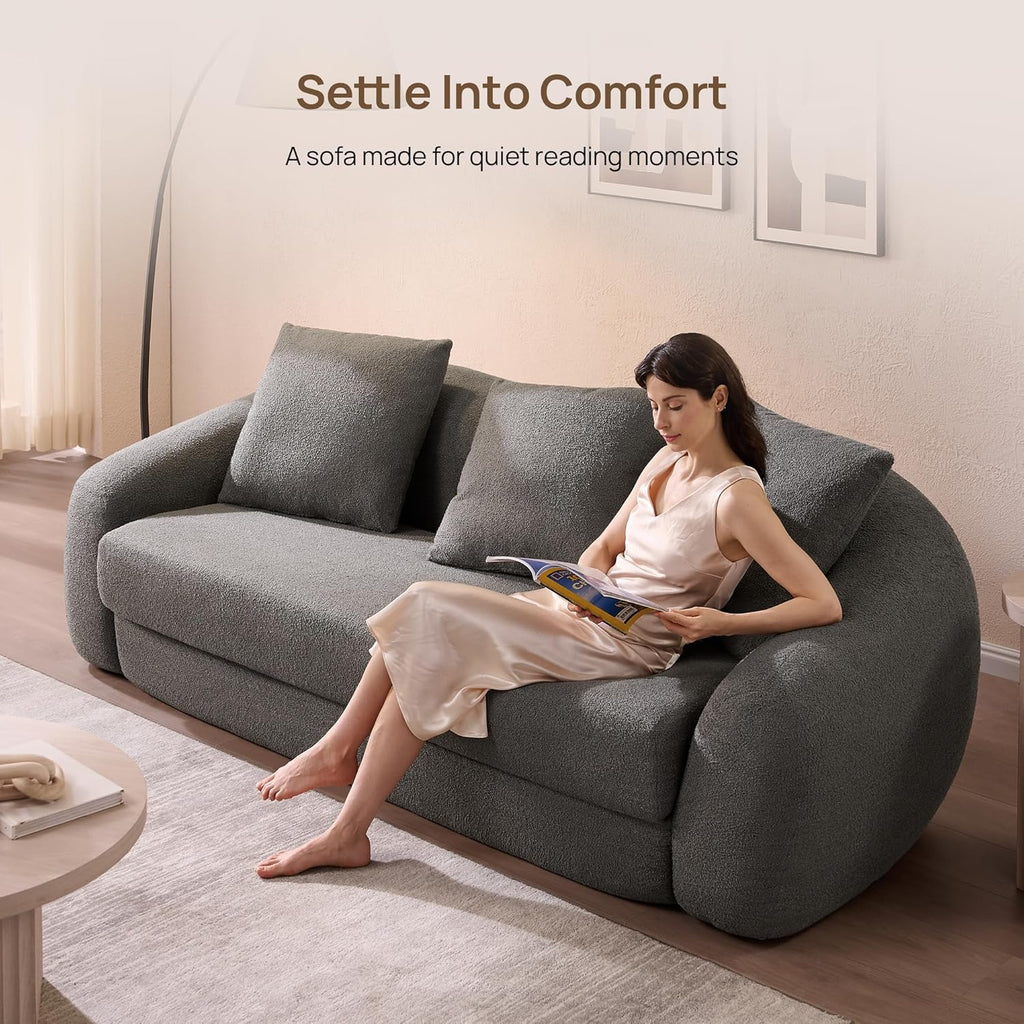SICOTAS Curved Sofa Couch Bed for Living Room Convertible Futon Cloud Boneless Sleeper Chair Pull Out Floor Couch with Deep Seat Sofa Set Foam No Assembly Required for Bedroom Apartment, Dark Grey