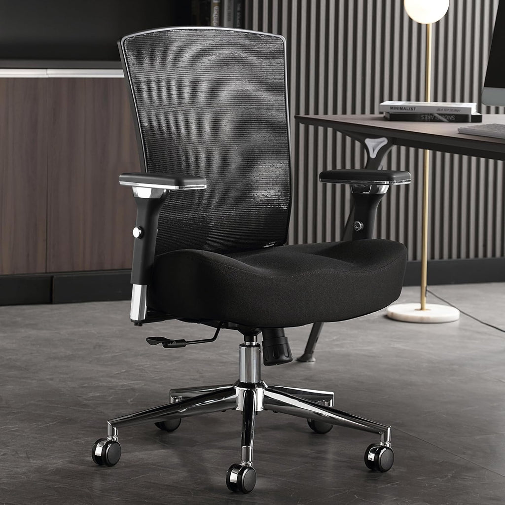 Big and Tall Office Chair 500lbs, Ergonomic Oversize Mesh Desk Chair, Heavy Duty High Back Computer Chair with Wide Thick Seat Cushion, Adjustable Lumbar Support, 4D Armrests
