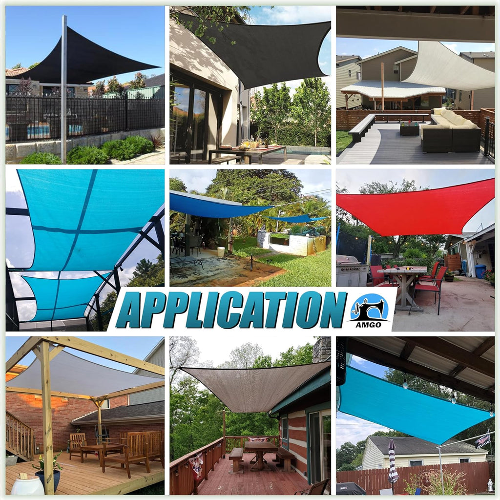 Amgo Custom Size 12' x 16' Grey Rectangle Square Sun Shade Sail UPF50+ AGTAPS16, Order to Make Canopy Awning, 95% UV Blockage, Water & Air Permeable, Commercial and Residential (We Customize)