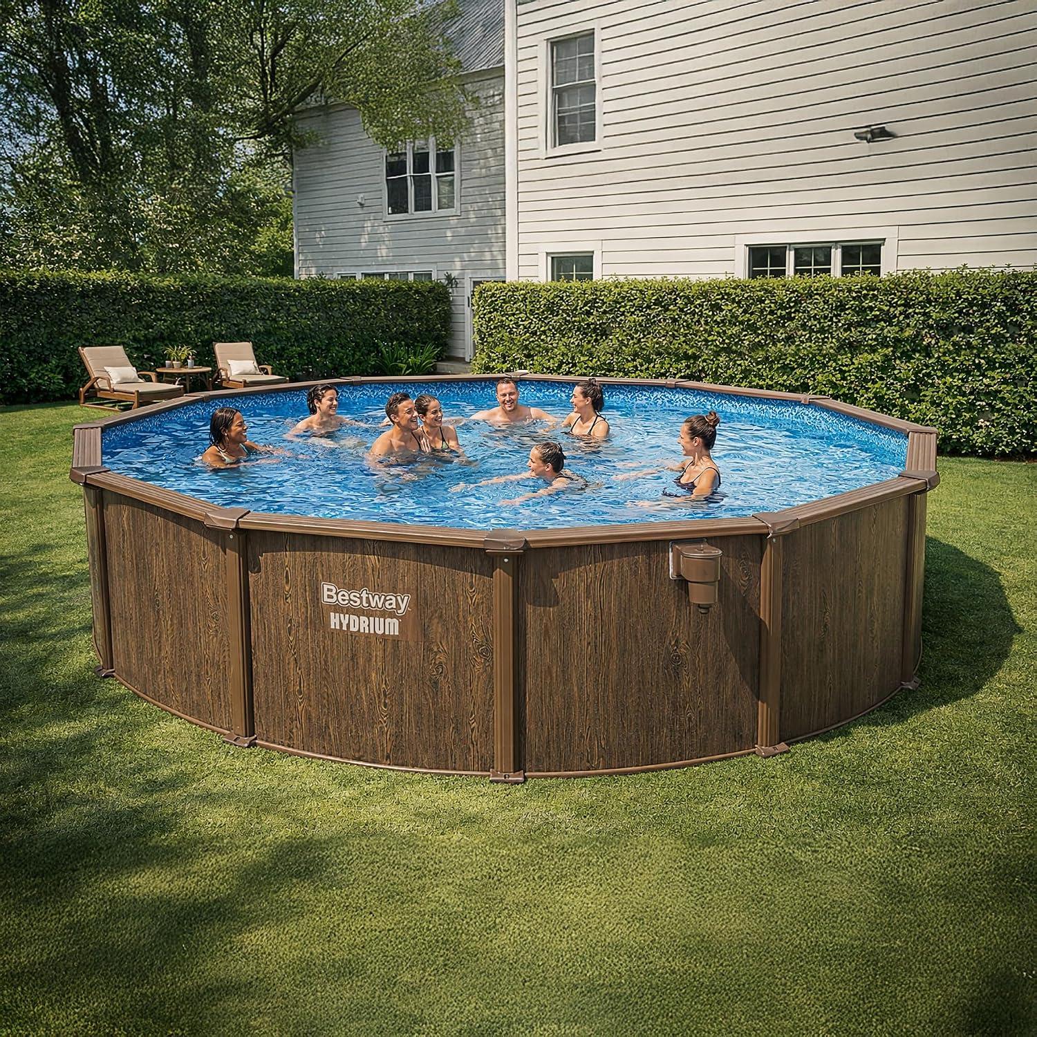 Bestway Hydrium 18' x 52' Above Ground Pool, Round Steel Side Wall Frame Outdoor Swimming Pool Set with Sand Filter Pump, Ladder & Accessories