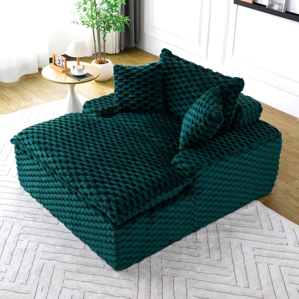 51 Inch Lounge Sofa, Boneless Cloud Couch for Living Room Bedroom, Comfy Reading Chair for Adults, Soft Textured Sleeper Chair with 2 Pillows, Frameless Floor Seating (Green)