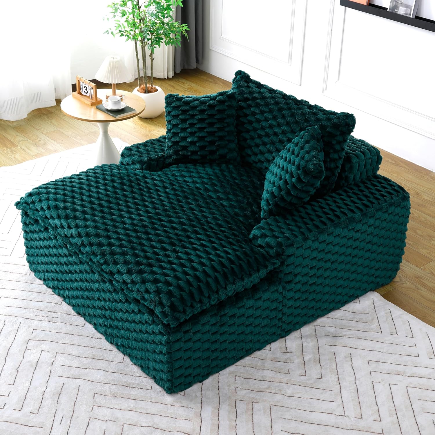 51 Inch Lounge Sofa, Boneless Cloud Couch for Living Room Bedroom, Comfy Reading Chair for Adults, Soft Textured Sleeper Chair with 2 Pillows, Frameless Floor Seating (Green)