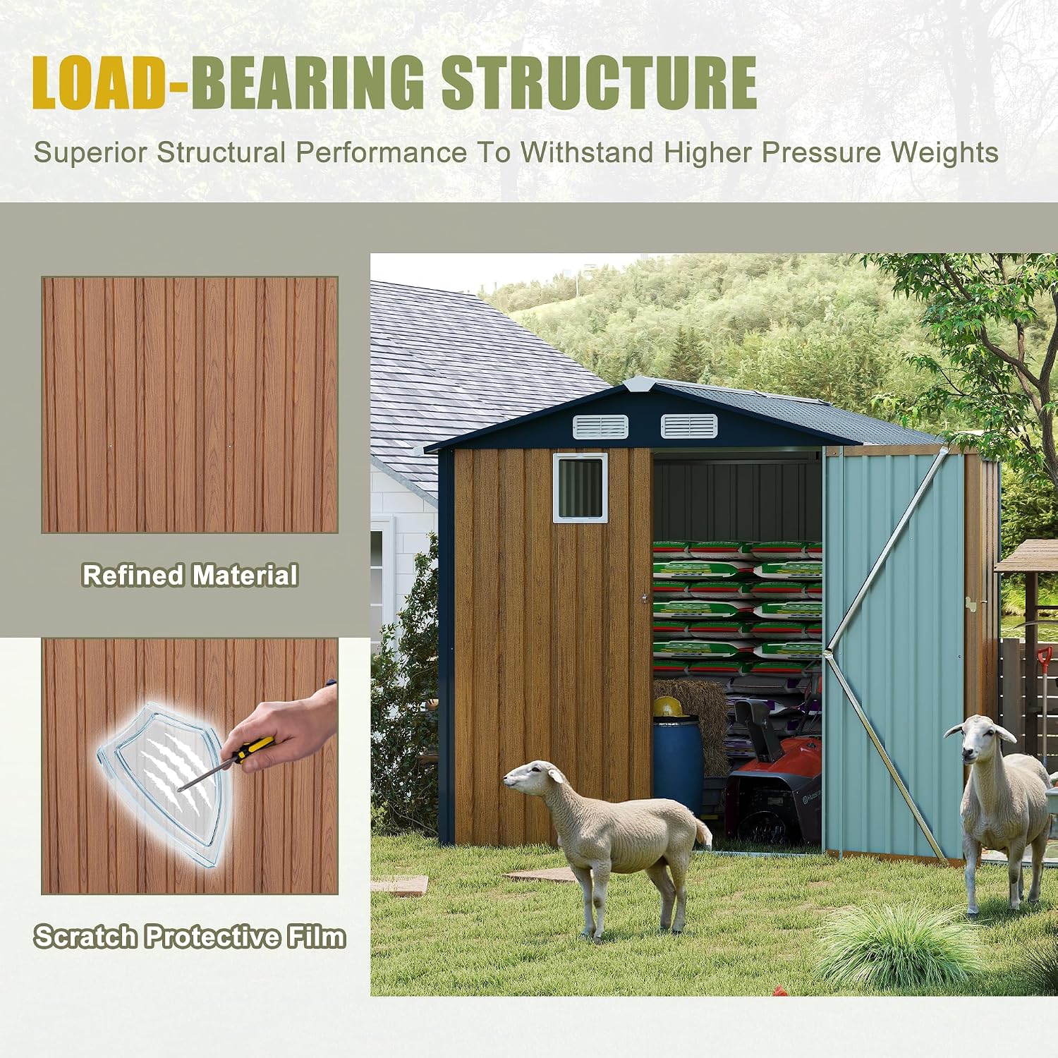 6x8 FT Outdoor Metal Storage Shed with Lockable Door, Steel Garden Utility Shed with Vents and Window, Backyard Patio Tool Shed for Lawn Equipment, Bike, Firewood and Mower Storage, Brown