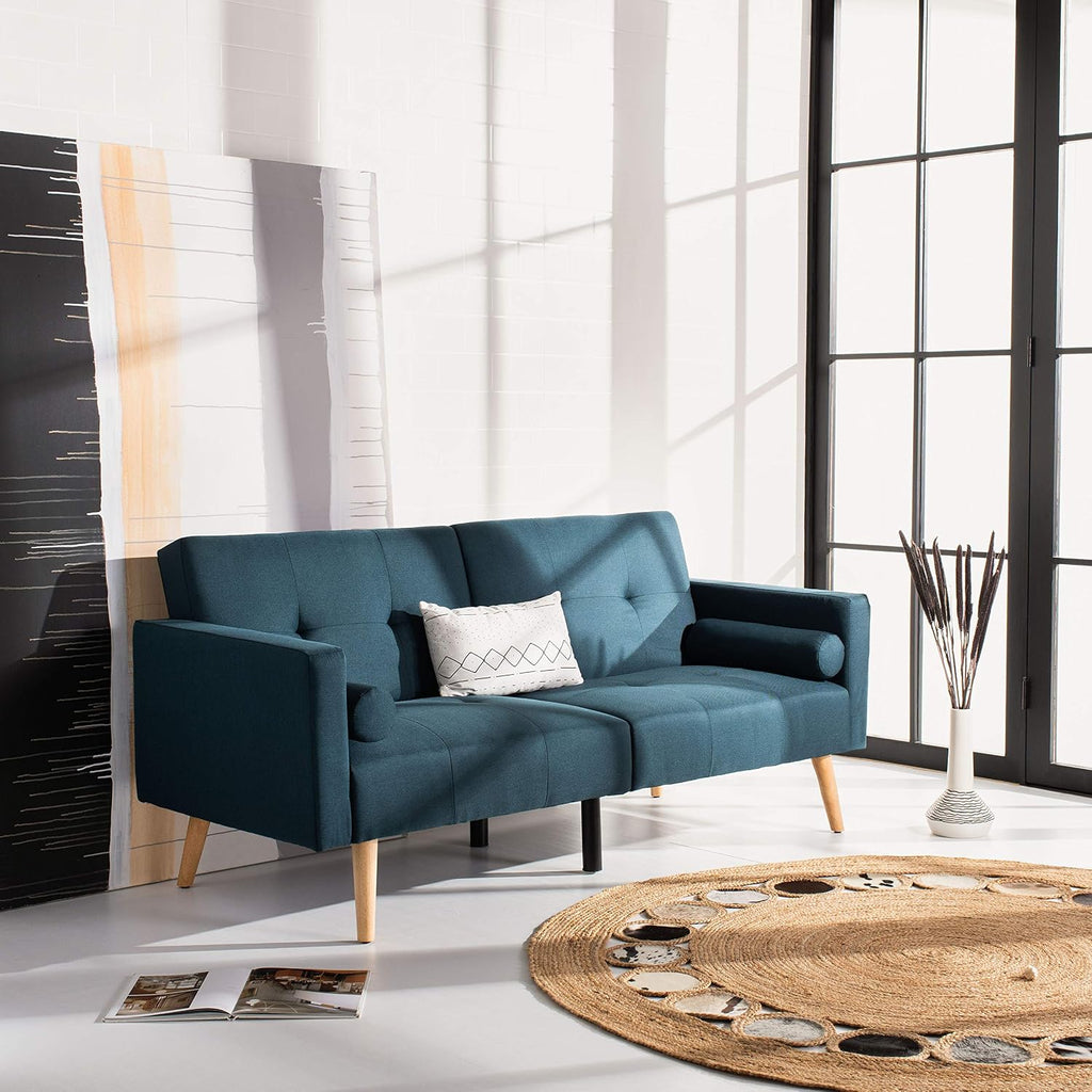 Safavieh Home Murray Modern Navy and Natural Foldable Futon Sofa Bed