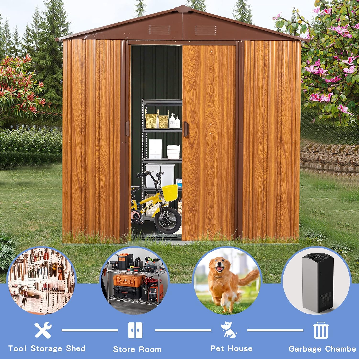 KEIKI 6x6 FT Outdoor Metal Storage Shed with Peaked Roof,Vents and Lockable Door for Garden Yard Lawn