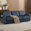 87.4' Oversize 3 Seater Couch, Upholstered Modern Sofa for Living Room, Comfy Deep Seat Loveseat Couch with Cup Holders,Corduroy Love Seat Sofa (Blue)