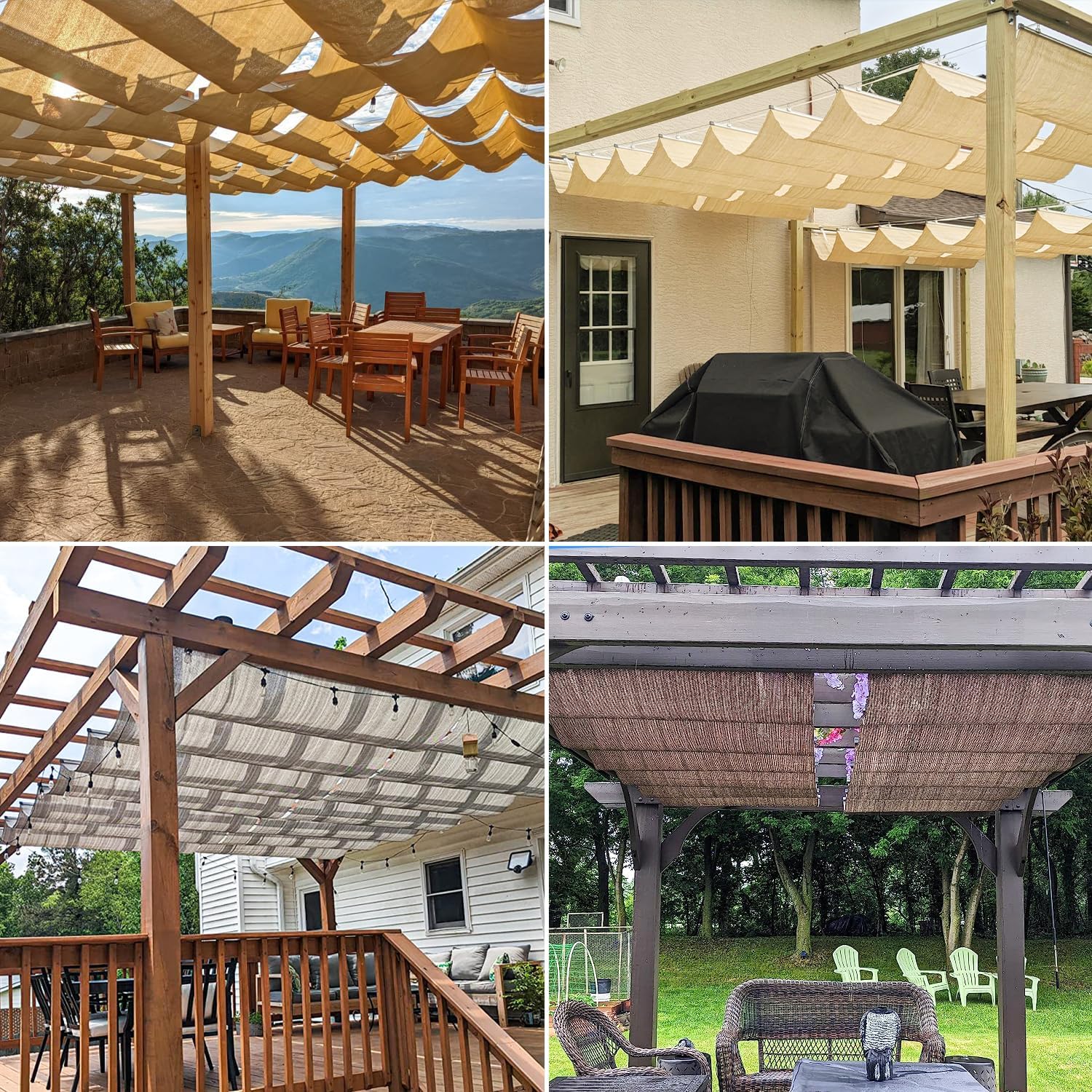 Windscreen4less 4' x 14' Retractable Sun Shade Canopy Cover Sliding Wave Shade Sail for Pergola Patio Deck Yard Gazebo Outdoor (Beige)