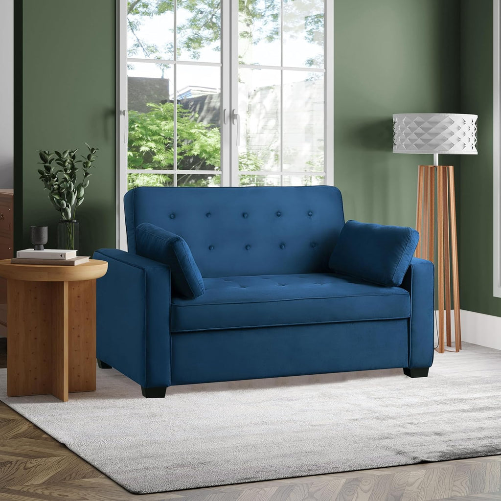 Serta Ainsley 66.5' Convertible Sleeper Loveseat, Full Size, Dreamcoil Comfort, Soft Velvet Fabric, Navy