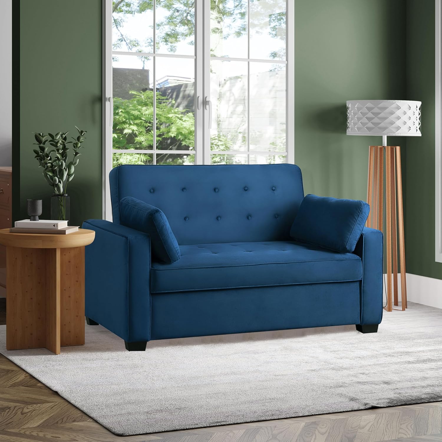 Serta Ainsley 66.5' Convertible Sleeper Loveseat, Full Size, Dreamcoil Comfort, Soft Velvet Fabric, Navy