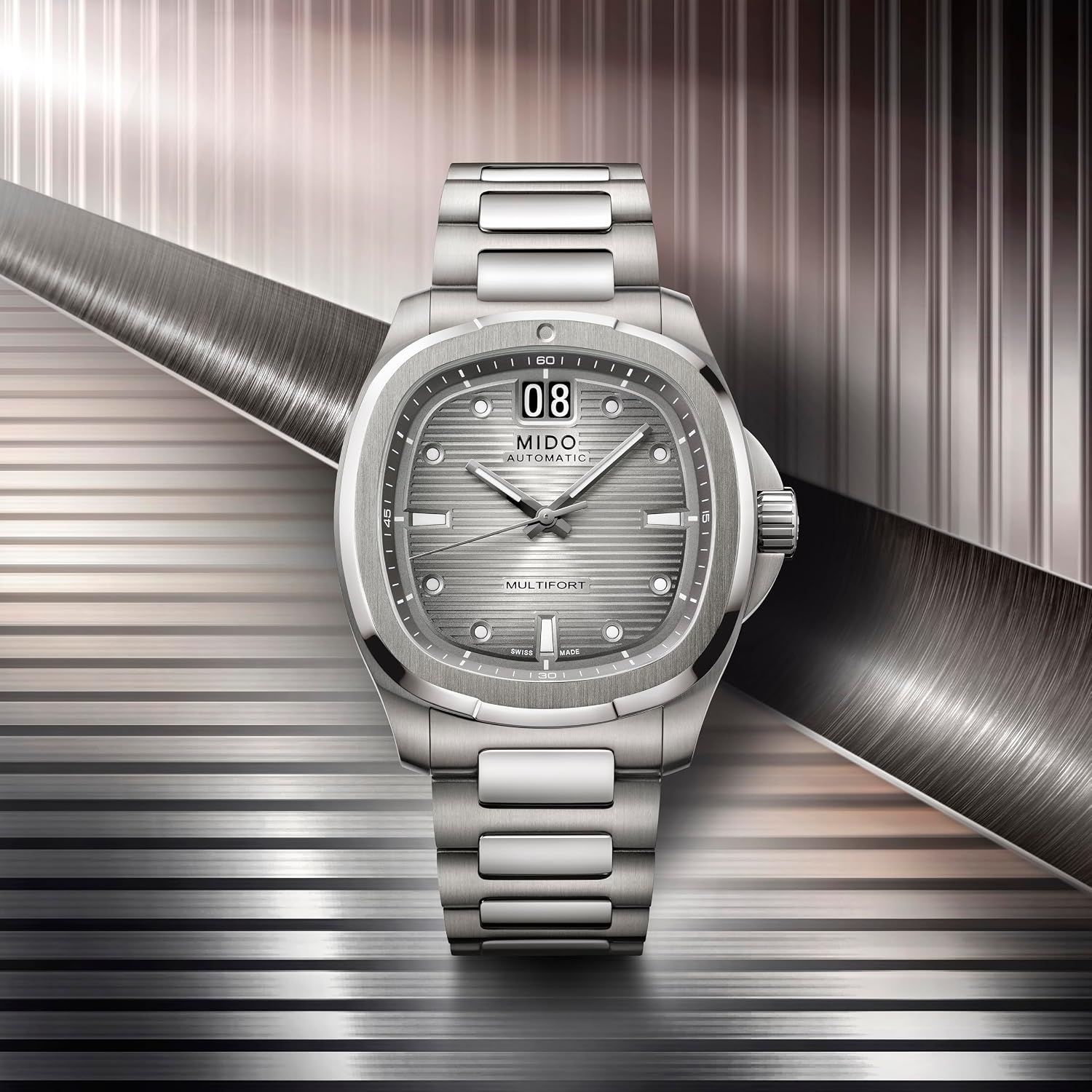 MIDO Multifort TV Big Date - Swiss Automatic Watch for Men - 40mm Case with Transparent Caseback
