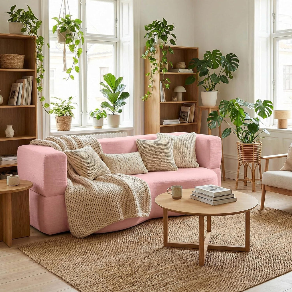 2-in-1 Convertible Sofa,78 Inch Pull Out Sofa Folding Sofa Bed with 2 Pilow Lazy Sofa, Teddy Loveseat Sleeper Floor Sofa for Apartment Children's Room Bedroom Living Room (Teddy, Pink)