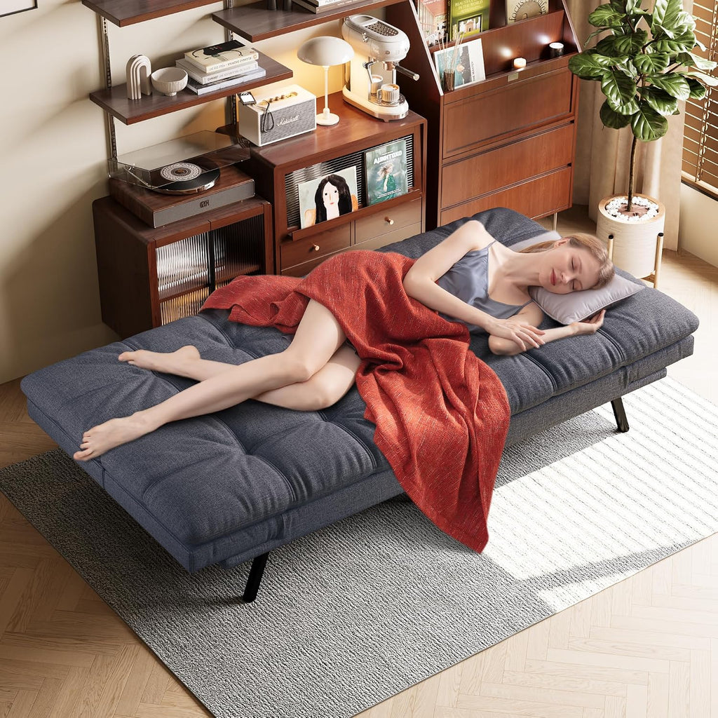 Opoiar Convertible Futon Sofa Bed,Linen Fabric Futon Couch,Sofa & Couch Soft Cushions Love Seat Daybed for Studio, Apartment, Office, Small Space, Compact Living Room,Grey
