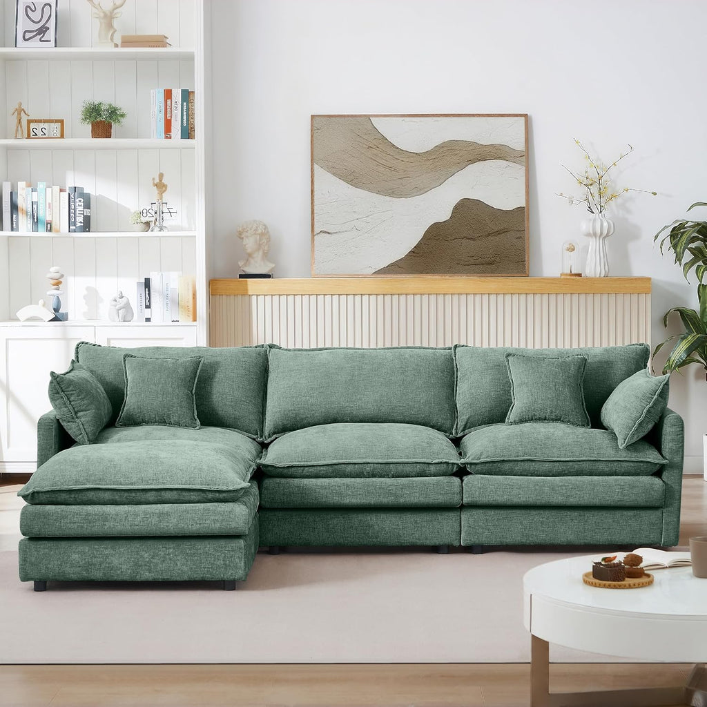 Eafurn Oversized Reversible Modular Sectional Sofa with Movable Ottoman, 4 Seater Convertible L Shaped Corner Couch Modern Chenille Sofa Set w/Double Layers Seat Cushions for Living Room Apartment