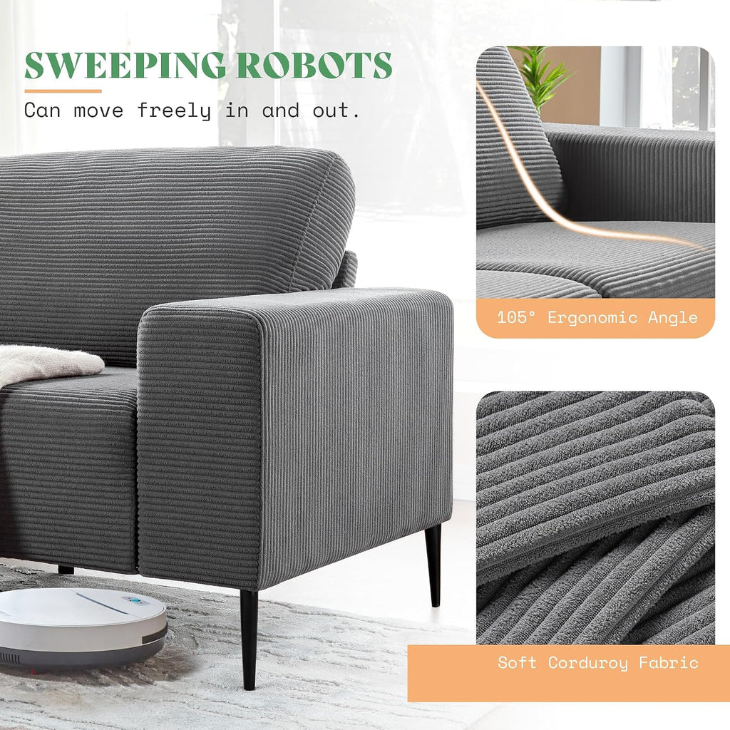 AMERLIFE 89 inch Sofa, 3 Seater Sofa Chair Set, 3 Chairs and Sofa Set, Comfy Sofa Couch with Extra Deep Seats, Grey Corduroy