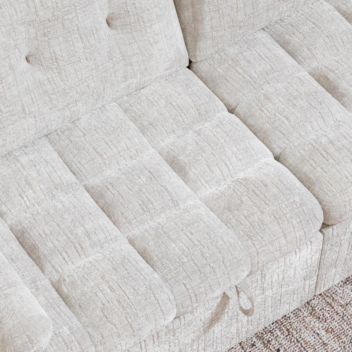 Convertible Sleeper Sofa Bed, 86 Inch Chenille Pull Out Couch with Side Table & Adjustable Backrest, Sectional Sleeper Sofa with Pull Out Bed for Living Room, Apartment, Beige