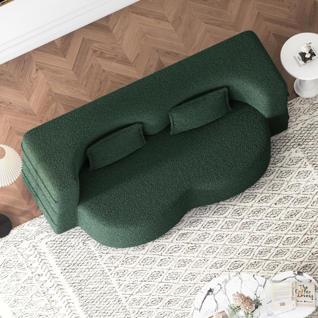 2-in-1 Folding Convertible Sofa Bed,78 Inch Convertible Boneless Couch with Pilow Foldable Matress, Teddy Loveseat Sleeper Pull Out Bed Floor Sofa Modular Futon Couch (Teddy, Green)