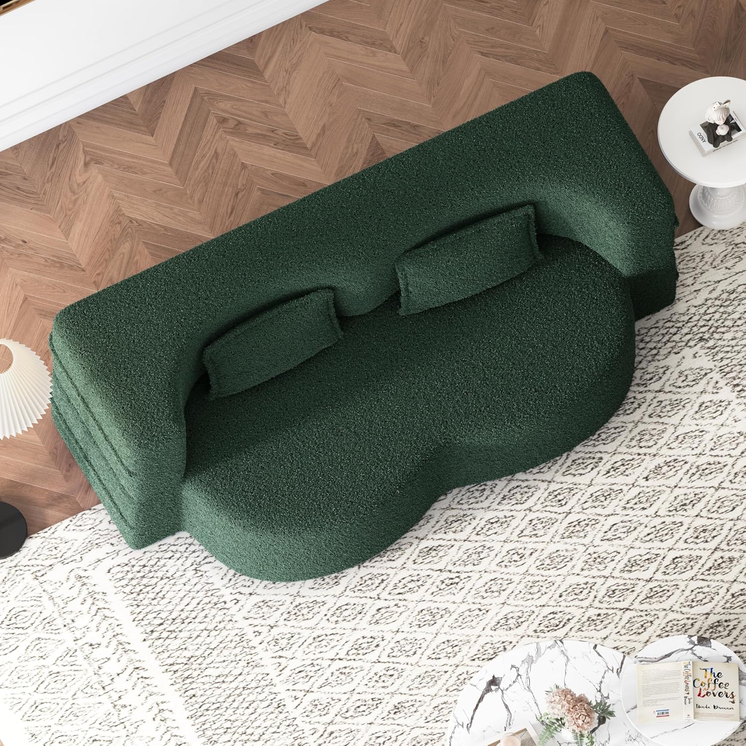 2-in-1 Folding Convertible Sofa Bed,78 Inch Convertible Boneless Couch with Pilow Foldable Matress, Teddy Loveseat Sleeper Pull Out Bed Floor Sofa Modular Futon Couch (Teddy, Green)