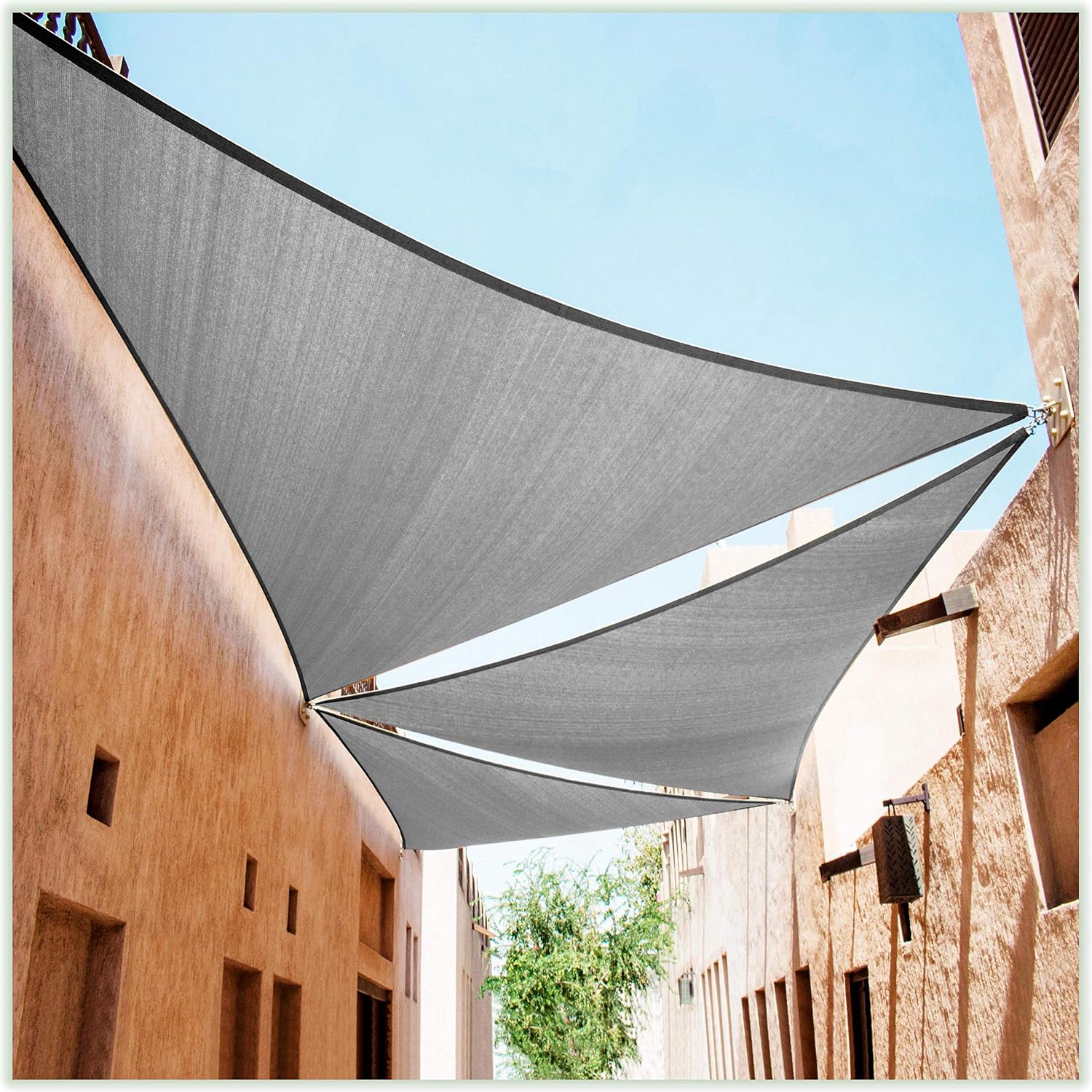 ColourTree CTAPR08 Custom Size Order to Make 14' x 20' x 24.4' Grey Right Triangle Sun Shade Sail Canopy Mesh Fabric UV Block UPF50 - Commercial Heavy Duty - 190 GSM - 3 Years Warranty