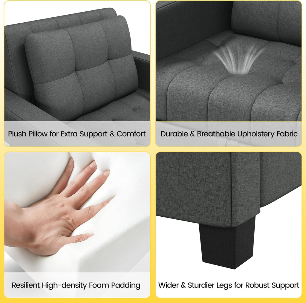 Yaheetech Sleeper Chair Convertible Chair Bed Fabric Futon Sofa Bed 3-in-1 Adjustable Sleeper Couch with 2 USB Ports for Living Room Limited Space Office Apartment, Dark Gray