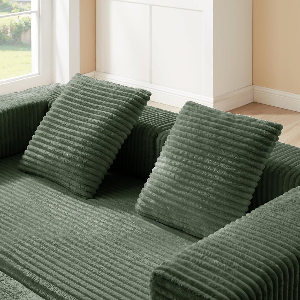 81'' Futon Sofa Bed, Folding Floor Couch Bed, Corduroy Fabric Boneless Couch, Compressed Boneless Sofa in a Box, Comfy Sleeper for Living Room-Green