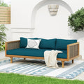 Merax 67.5' Outdoor Patio Daybed 3 Seater Sofa Bed,Acacia Wood Frame with Rattan Arm,Cushion & Pillow for Courtyard