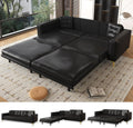 92.1'' Pull Out Sofa Bed King, Faux Leather Futon Couch, 3-in-1 Convertible Sleeper Sofa with Tufted Back, 2 Pillows, Gold Furniture Legs, Deep Loveseat for Living Room, Apartment, Black