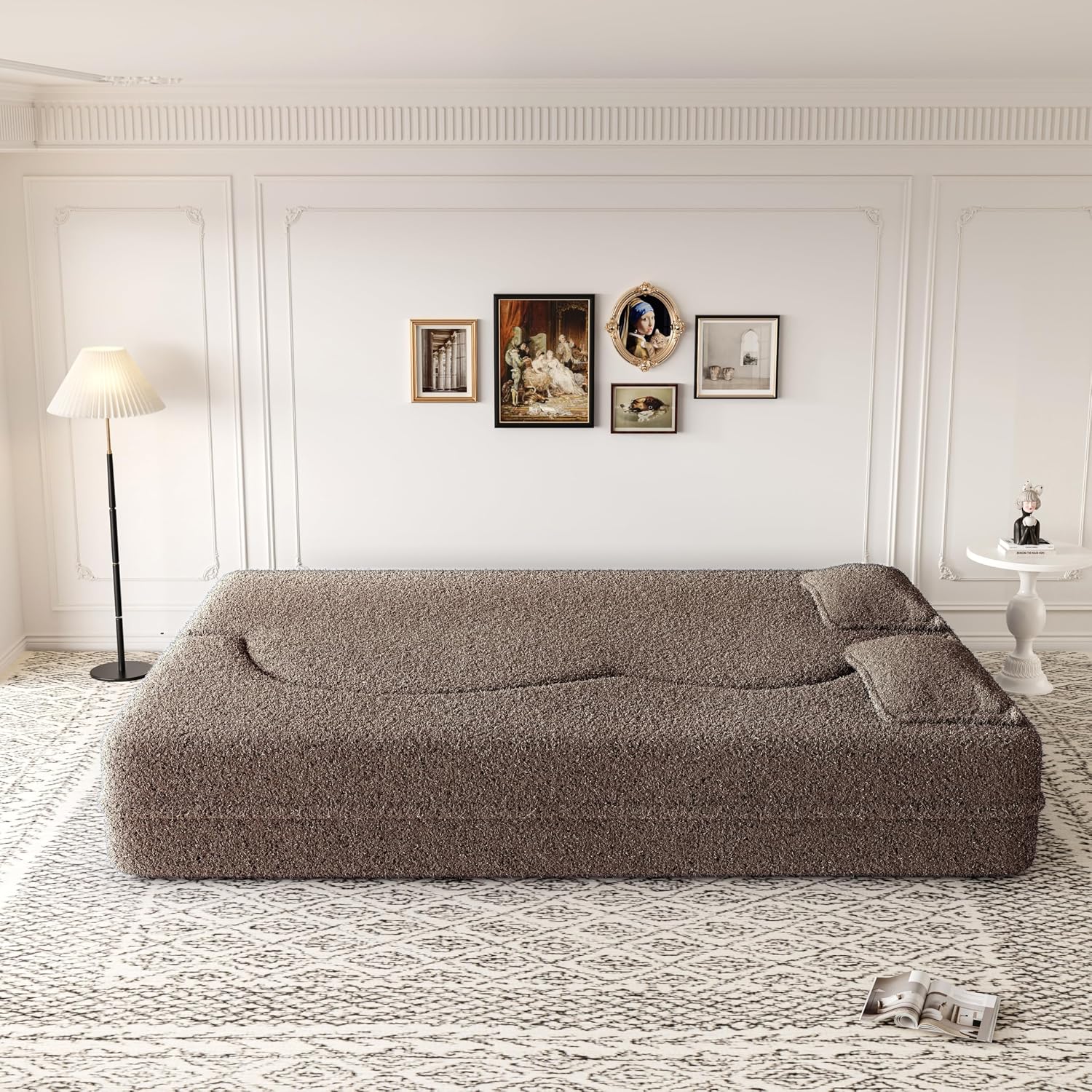 2-in-1 Folding Convertible Sofa Bed,78 Inch Convertible Boneless Couch with Pilow Foldable Matress, Teddy Loveseat Sleeper Pull Out Bed Floor Sofa Modular Futon Couch (Teddy, Brown)