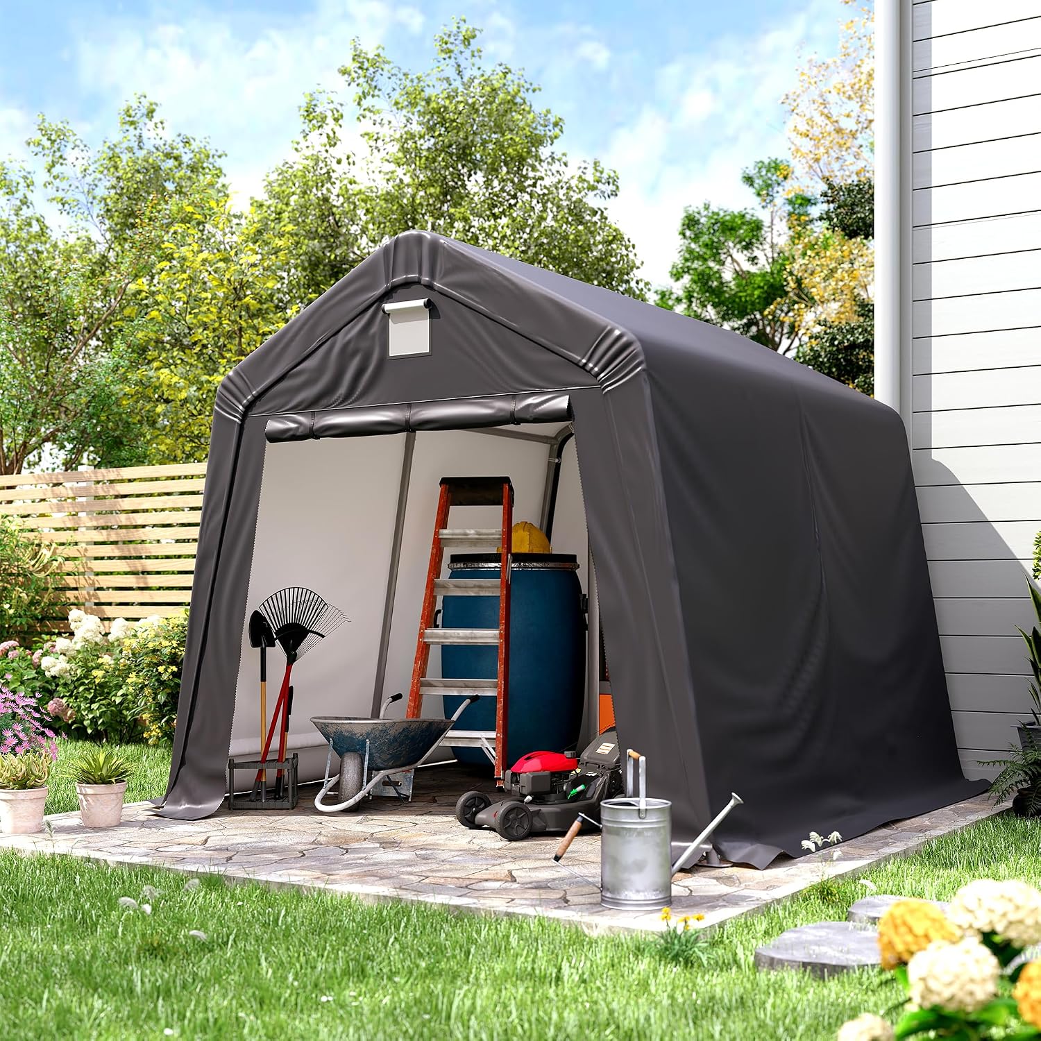 10' x 10' Outdoor Portable Storage Shed,Heavy Duty Portable Garage with Roll-up Zipper Door, Storage Shelter Shed for Generator, Vehicles,Motorcycle