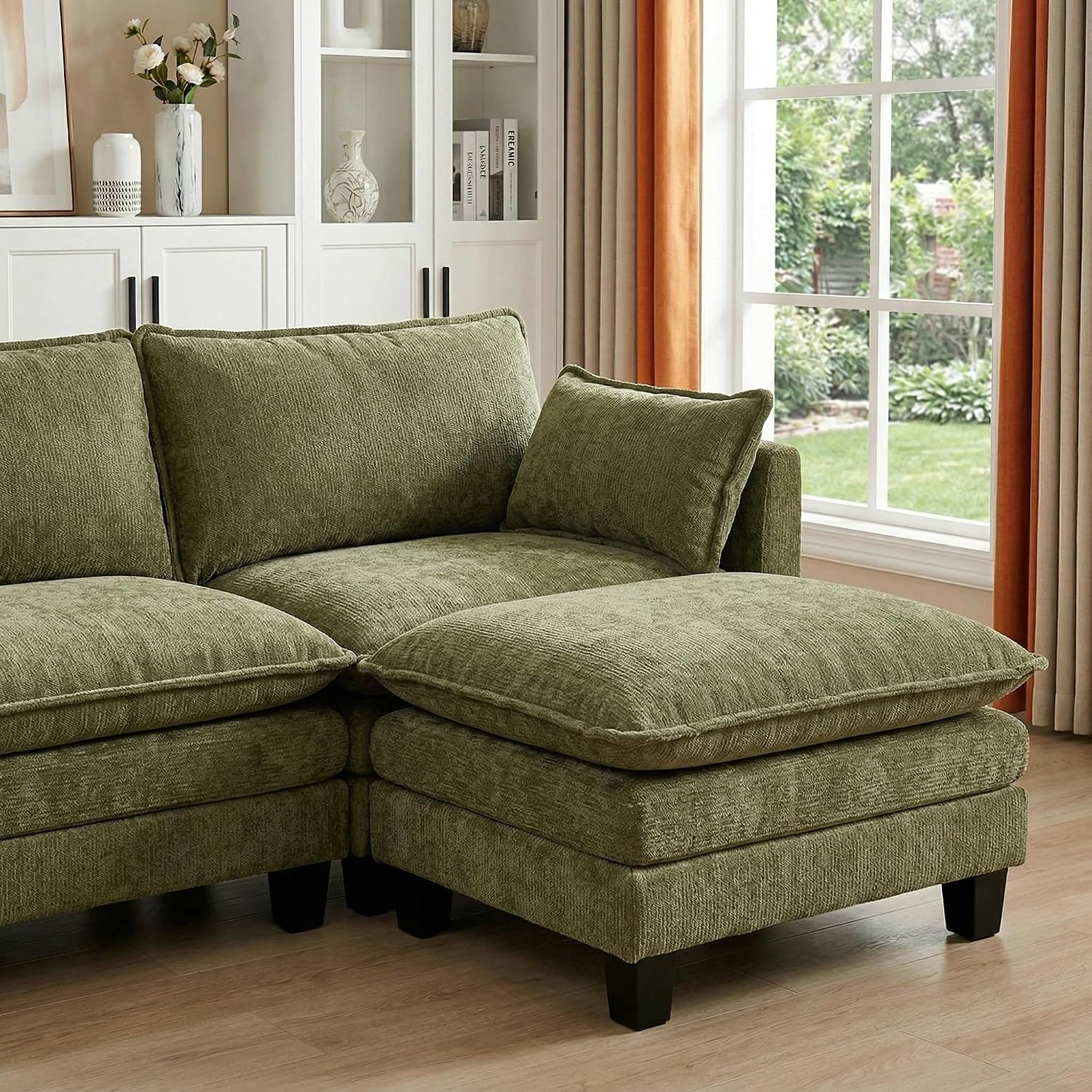 Eafurn Modular Sectional Sofa with Movable Ottomans for Living Room, 4 Seater Convertible U Shaped Sectional Couch Modern Reversible Chenille Sofa Set w/USB Ports and Side Pockets