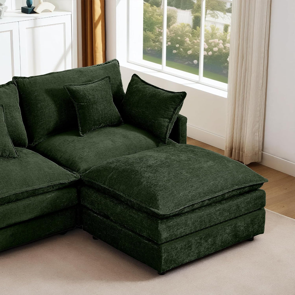 Eafurn Oversized Reversible Modular Sectional Sofa with Movable Ottoman, 4 Seater Convertible L Shaped Corner Couch Modern Chenille Sofa Set w/Double Layers Seat Cushions for Living Room Apartment