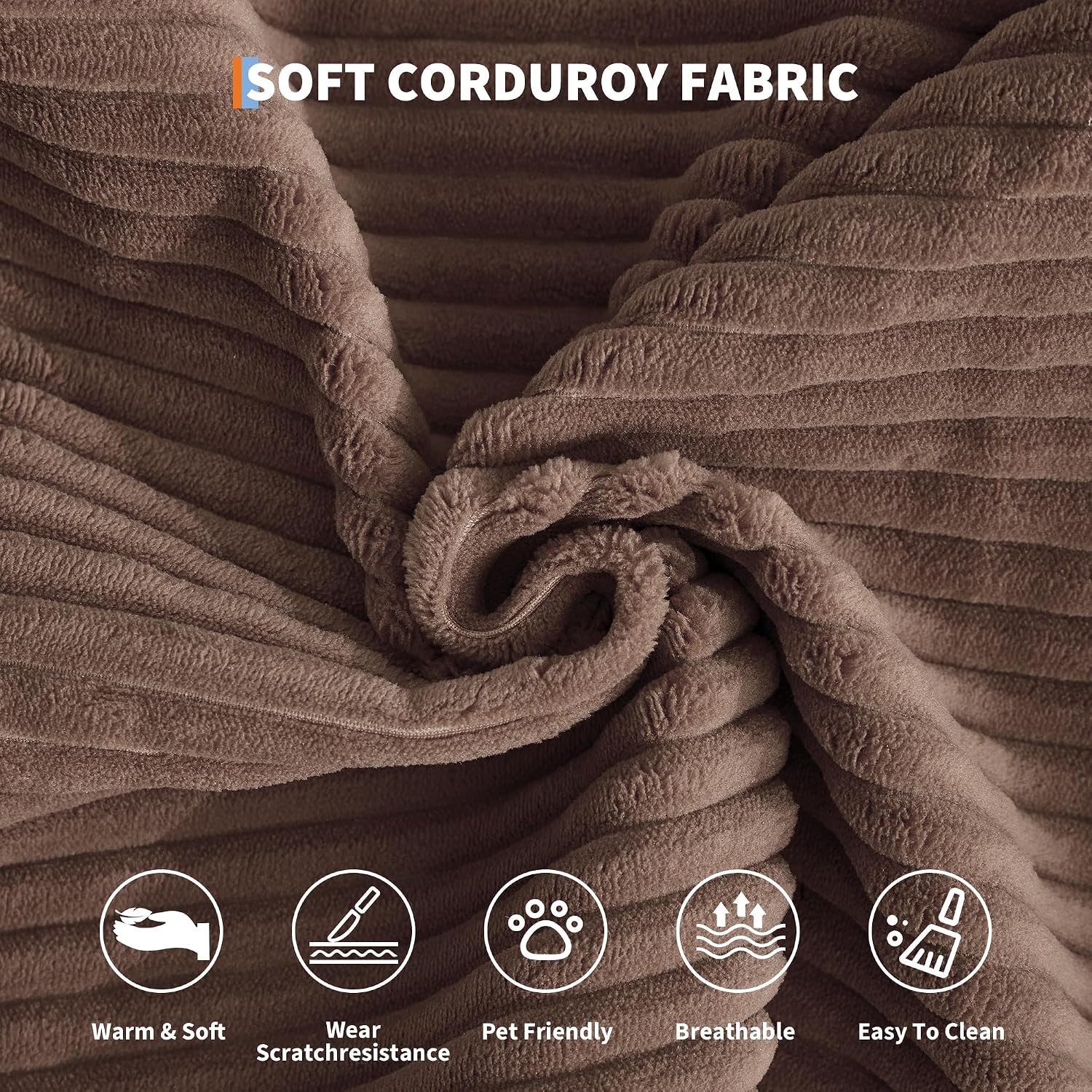 Garvee 5-in-1 Convertible Sofa Bed, 78.8' Modular Corduroy Sleeper with Sturdy Frame & No Assembly, Multi-Functional Futon for Small Space, Living Room & Guest Room (Brown)