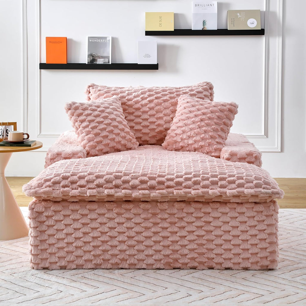 51 Inch Lounge Sofa, Boneless Cloud Couch for Living Room Bedroom, Comfy Reading Chair for Adults, Soft Textured Sleeper Chair with 2 Pillows, Frameless Floor Seating (Pink)