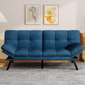 Convertible Futon Sofa Bed,Linen Futon Couch with Detachable Cushion,Adjustable Backrest & Armrest,Modern Small Loveseat Sleeper Recliner for Living Room,Office,Apartment,Blue