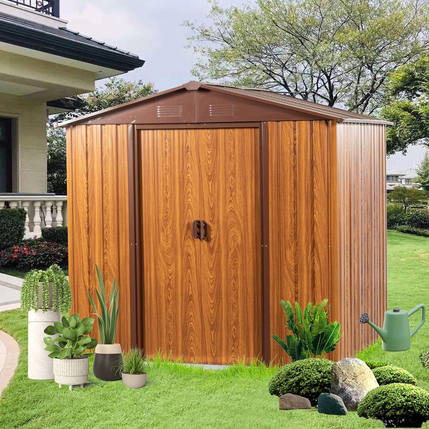 KEIKI 6x6 FT Outdoor Metal Storage Shed with Peaked Roof,Vents and Lockable Door for Garden Yard Lawn