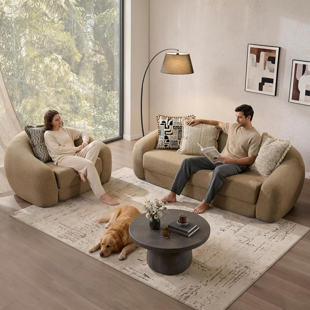 SICOTAS 49.9' Curved Convertible Sofa Couch Bed for Living Room Futon Cloud Boneless Sleeper Chair Pull Out Floor Couch with Deep Seat Single Sofa Foam Lounger No Assembly for Bedroom Apartment, Brown