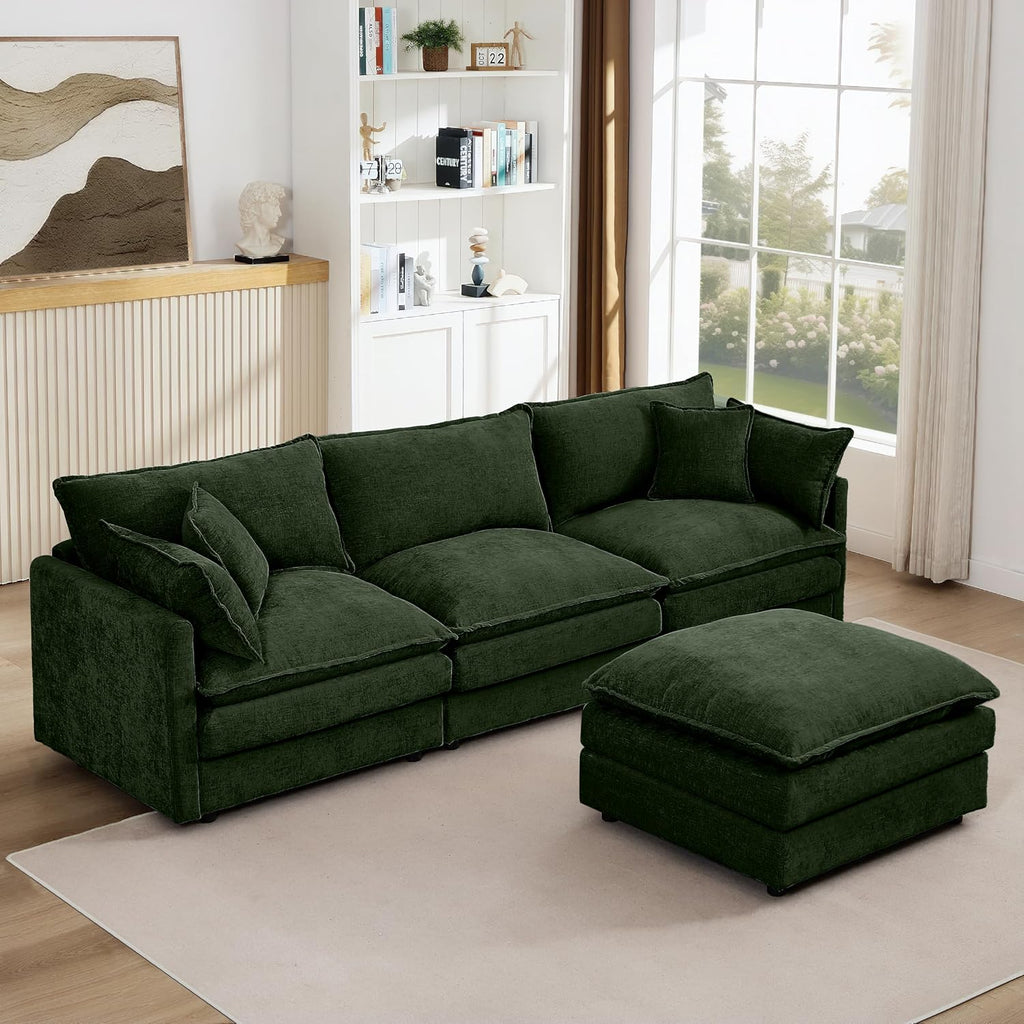 Eafurn Oversized Reversible Modular Sectional Sofa with Movable Ottoman, 4 Seater Convertible L Shaped Corner Couch Modern Chenille Sofa Set w/Double Layers Seat Cushions for Living Room Apartment