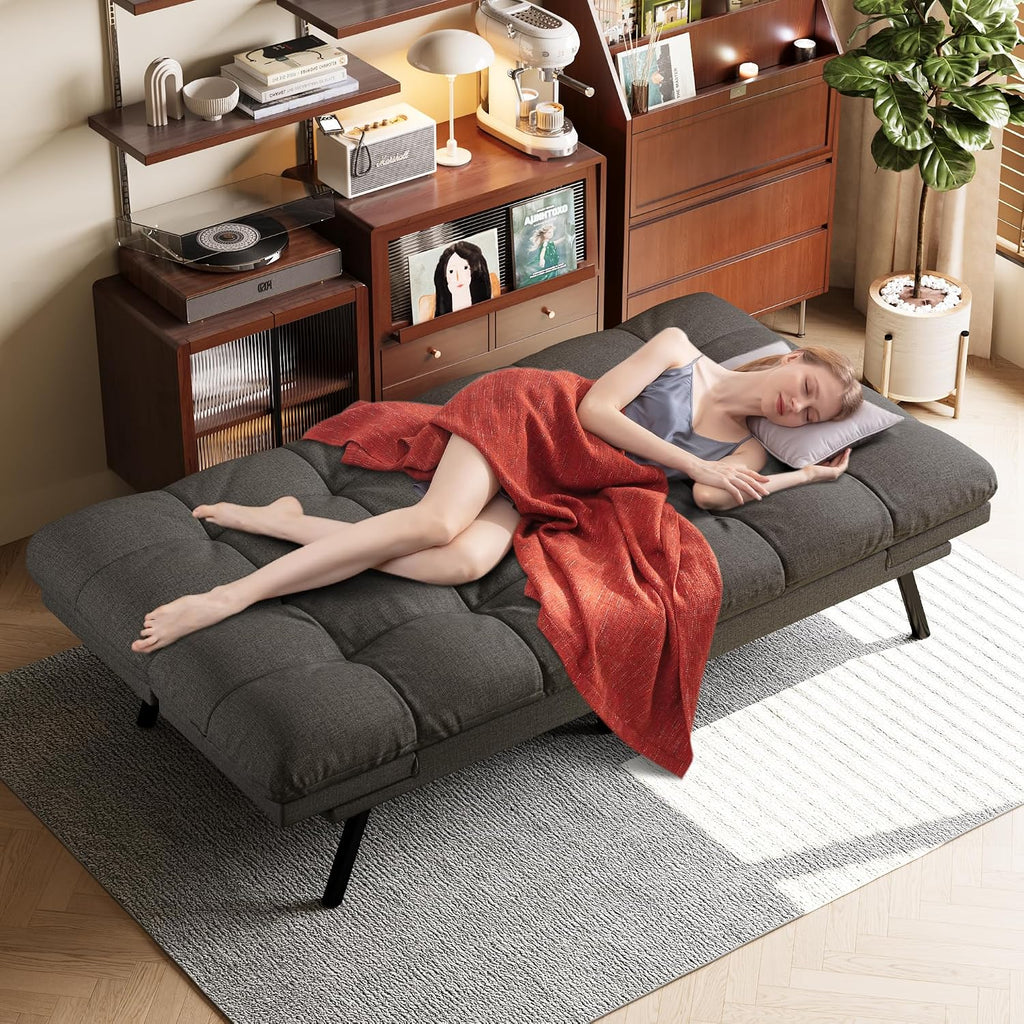 Opoiar Convertible Futon Sofa Bed,71' Memory Foam Futon Couch,Detachable Cushion,Adjustable Backrest & Armrest,Linen Modern Loveseat Sleeper Recliner for Living Room,Office,Apartment,Retro Grey