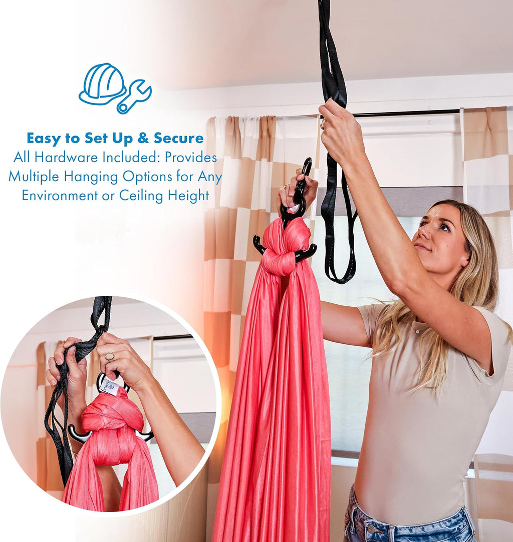Harkla Sensory Swing for Kids & Adults - Holds 300lbs, Indoor Outdoor Sensory Swing for Hug Like Calming Effect - Durable Soft Stretch Fabric and Heavy Duty Hardware (Pink, 100' Swing + 5' Swivel)