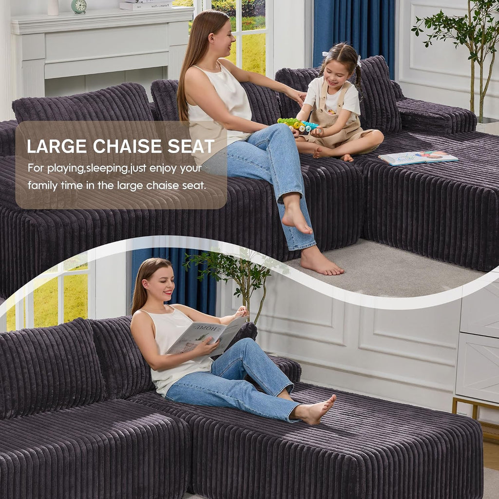 Hobestluk Modular Sectional Sofa Couches L-Shape Couch 3 Seat Modular Sofa Memory Foam Sectional Couches for Living Room, Cloud Couch with Oversized Chaise (108' Right Facing Chaise)