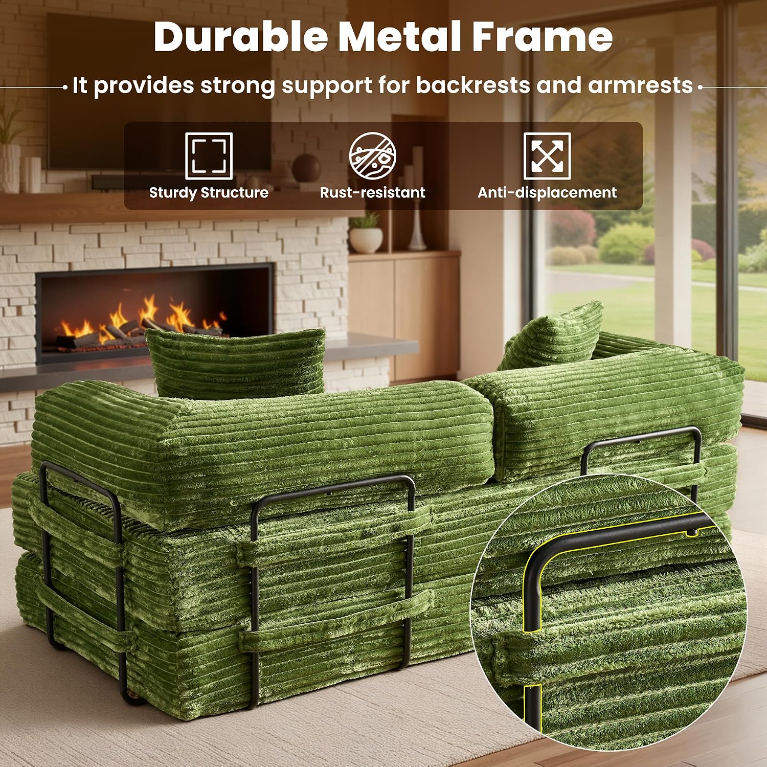 ovios 81' Folding Sofa Bed, Foldable Sleeper Boneless Couch with Pull Out Beds, Modular Convertible Floor Futon Loveseat Lounger for Living Room (Faux Fur, Green)