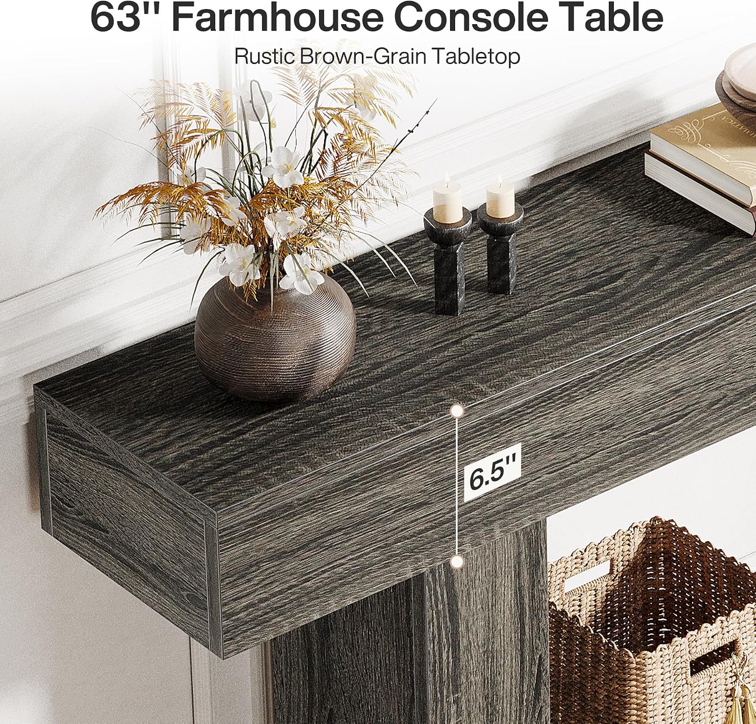 Tribesigns 63' Console Table, Farmhouse 2-Tier Entryway Table with U-Shaped Base, Narrow Long Wood Sofa Table Behind Couch Table for Living Room, Hallway, Foyer, Gray