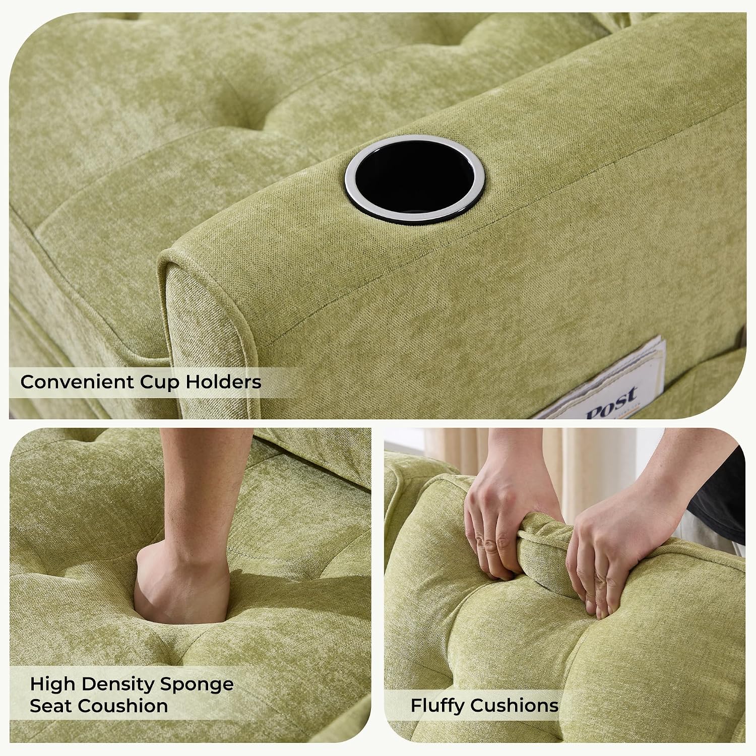 Convertible Sofa Bed, Pull Out Loveseat Sleeper Couch,Linen Fabric 2 in 1 Folding Couch Bed, Fold Out Floor Futon Couches with Cup Holder for Living Room, Bedroom,Small Space, Green