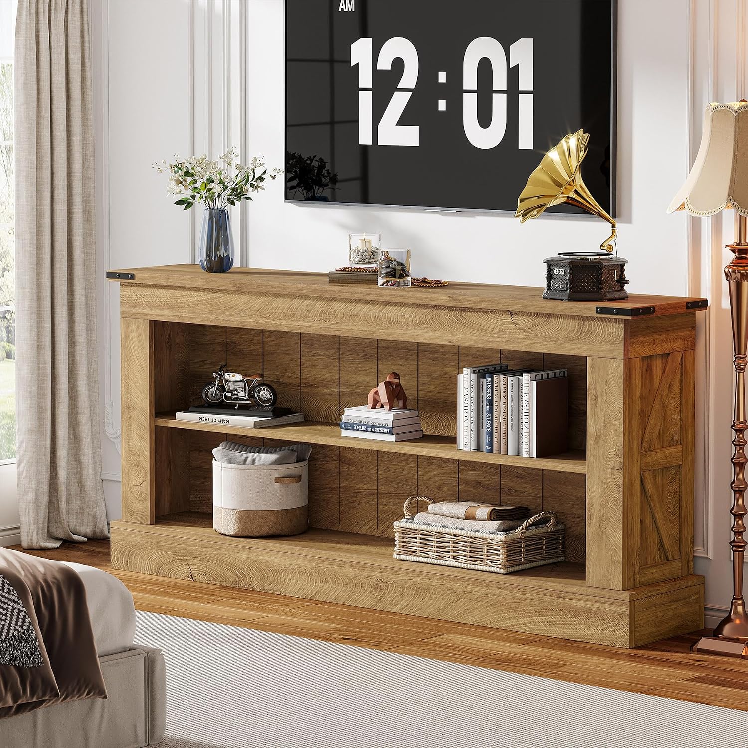 Tribesigns Farmhouse TV Stand for 70-Inch TV, 63' Entertainment Center with Storage, Modern Media Console Table for Living Room, Bedroom (Natural)