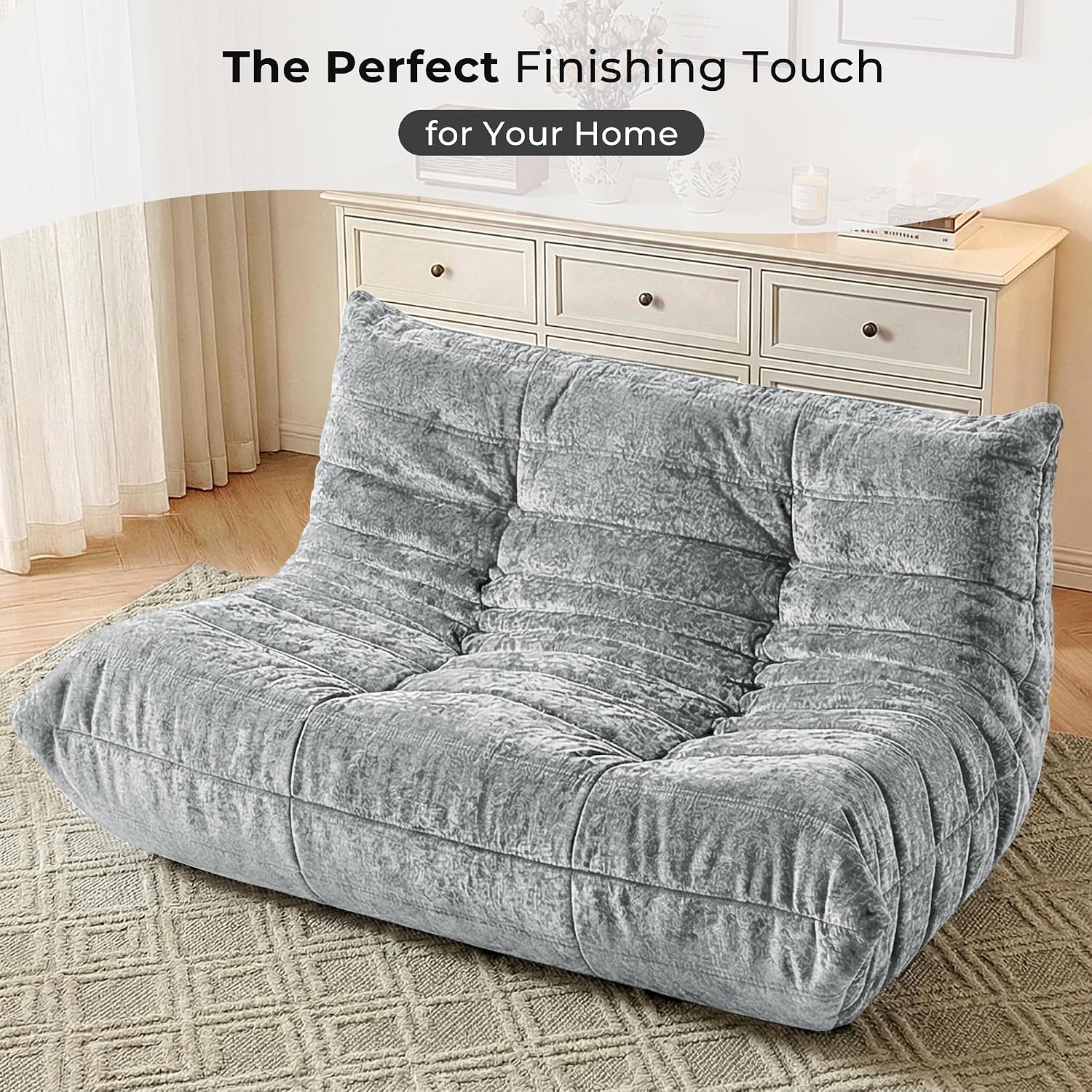 HABUTWAY Bean Bag Chair, Giant Bean Bag Chairs for Adults, Loveseat Fireside Chair, 2 Seater Lazy Bean Bag Sofa Memory Foam Couch for Living Room, Bedroom, Office (Light Grey)