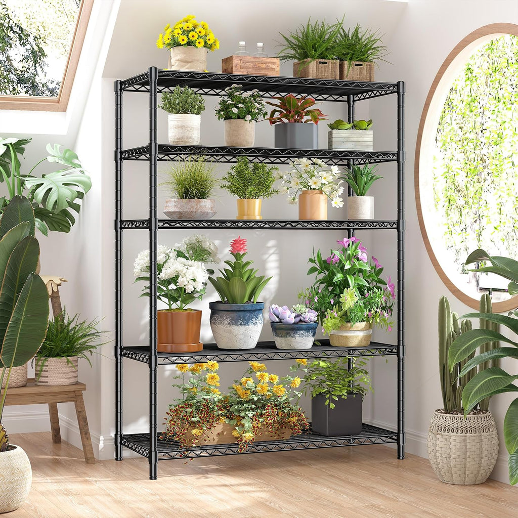 5 Tier Storage Shelves 71'H Wire Shelving Adjustable Metal Shelving,1000LBS Pantry Shelves Sturdy Steel Wire Shelf for Kitchen School Pantry Garage Warehouse ,71'H X35.5'W X13.8'D, Black,2P