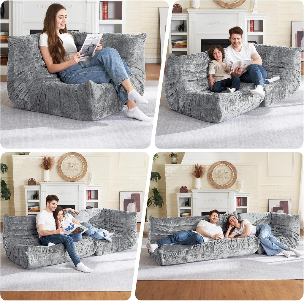 HABUTWAY Bean Bag Chair, Memory Foam Bean Bag Chairs for Adults, Fireside Corner Chair Lazy Floor Corner Sofa for Living Room, Bedroom, Dorm, Office (Light Grey)