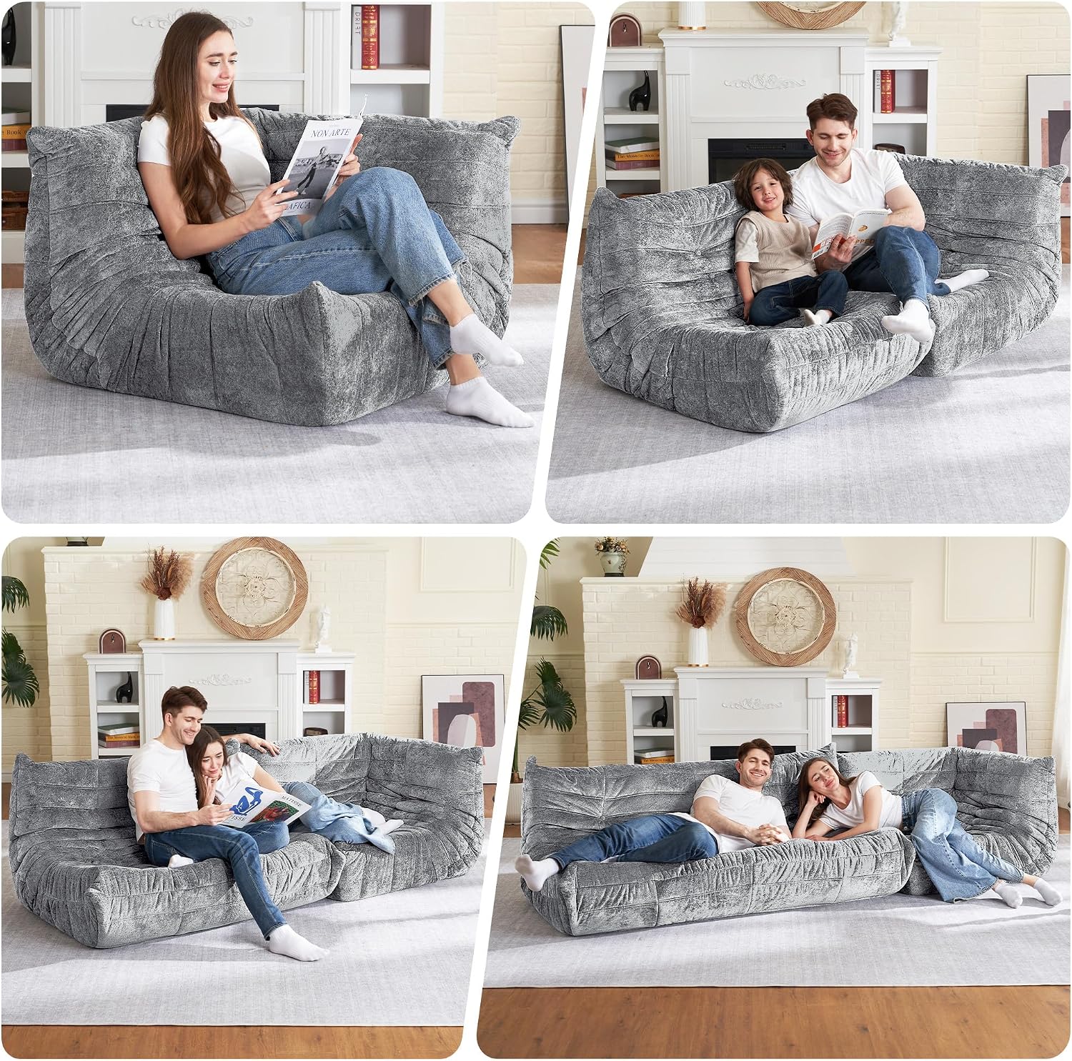 HABUTWAY Bean Bag Chair, Memory Foam Bean Bag Chairs for Adults, Fireside Corner Chair Lazy Floor Corner Sofa for Living Room, Bedroom, Dorm, Office (Light Grey)